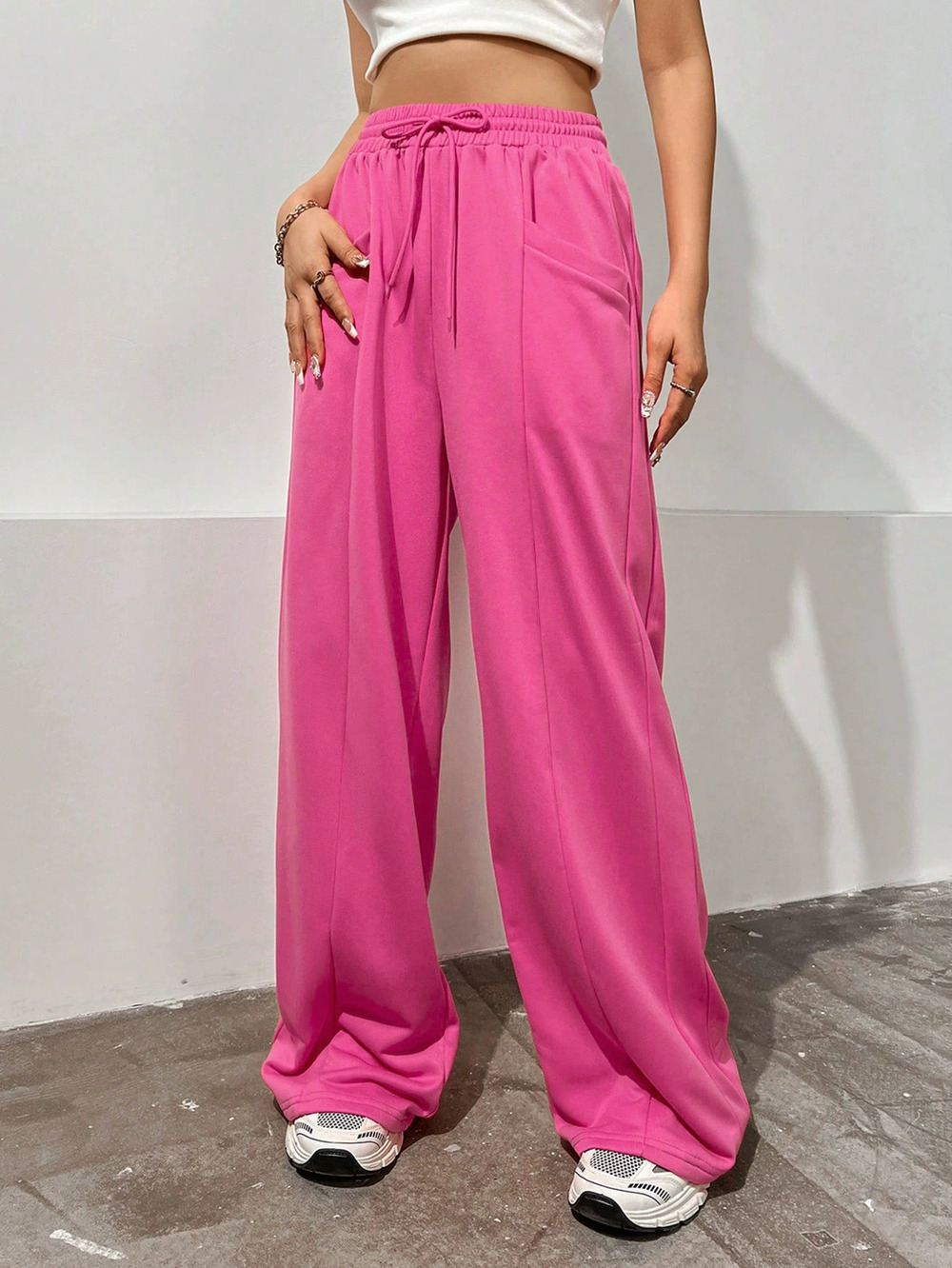 ZARA High Waist Slimming Sweatpants Loose Straight Wide Leg Floor Length Flowy